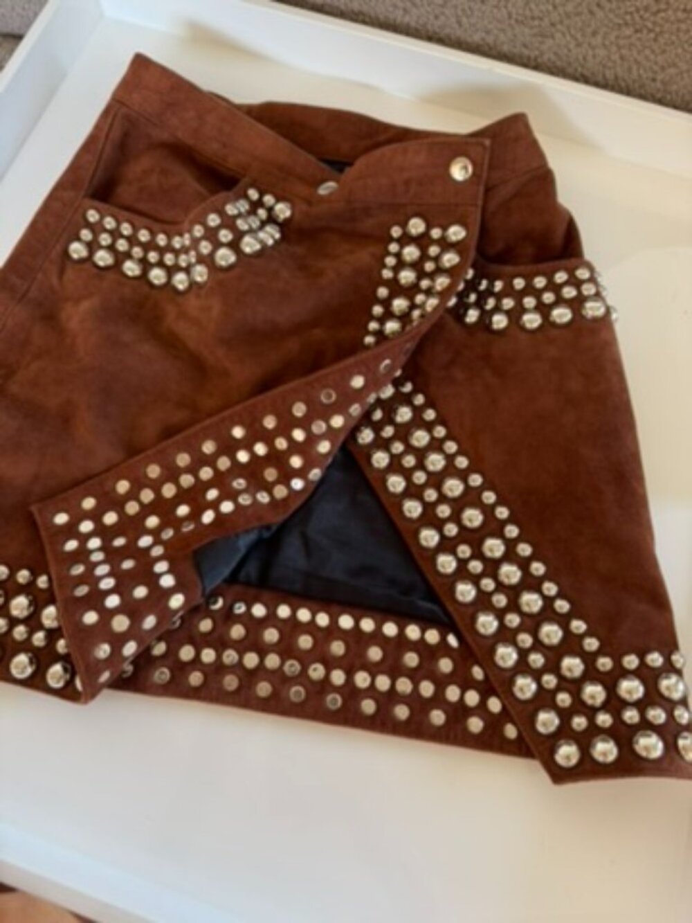 Free People Understated Leather Goat Suede Studded Skirt - Brown/XS
